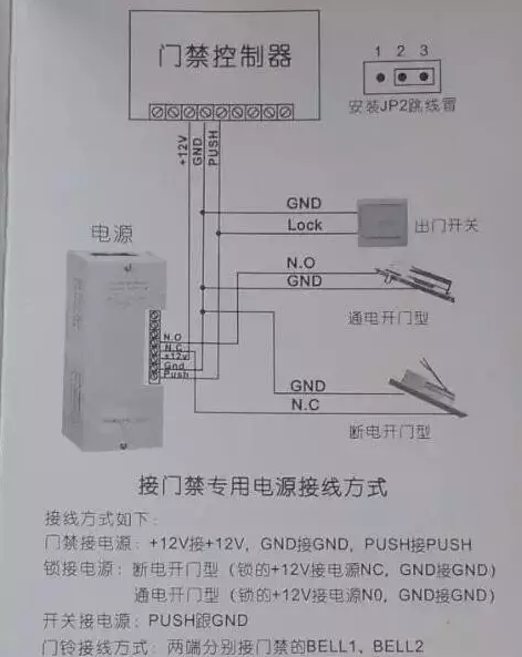 门禁读卡器接线图接四根线怎么接